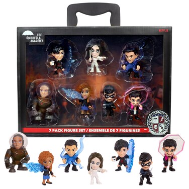 Just Play The Umbrella Academy 7-Pack Figure Set, Collectible Figurines, Figure Size Varies, Kids Toys for Ages 14 Up, Amazon Exclusive