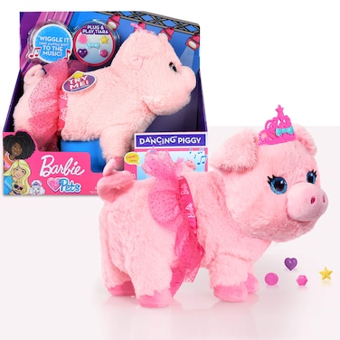 Just Play Barbie Dance &amp; Prance 9.5-inch Piggy Plush Stuffed Animal, Includes 5 Plug and Play Charms, Pink, Kids Toys for Ages 3 Up