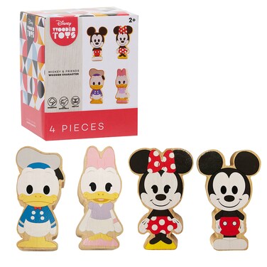 Disney Wooden Toys 4-Piece Figure Set with Mickey Mouse, Minnie Mouse, Daisy Duck, and Donald Duck, Kids Toys for Ages 2 Up by Just Play