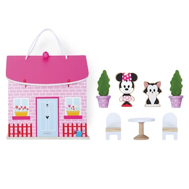 Just Play Disney Wooden Toys Minnie Mouse Carry Along House 8-Piece Figures and Playset, Officially Licensed Kids Toys for Ages 3 Up, Amazon Exclusive
