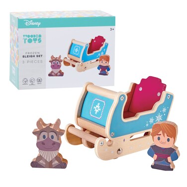 Just Play Disney Wooden Toys Frozen Sleigh, Figures and Playset, Includes 2 Wooden Block Figures and Sleigh, Kids Toys for Ages 2 Up, Amazon Exclusive