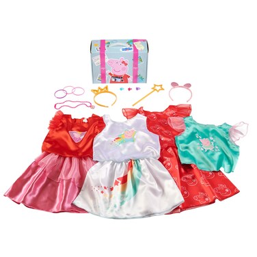 Just Play Peppa Pig Dress Up and Pretend Play Trunk, Reusable Cardboard Trunk with 18-pieces, Size 4-6X, Kids Toys for Ages 3 Up, Amazon Exclusive