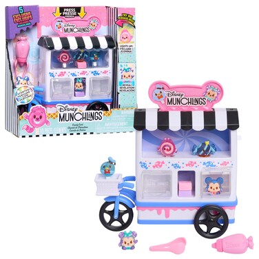 Just Play Disney Munchlings Candy Cart Playset with Lights, 13-Pieces, Color Change and Scented Figures, Kids Toys for Ages 3 Up