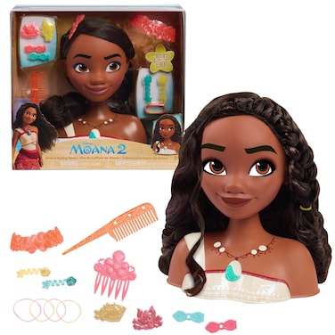 Just Play Disney Princess Moana 2 Styling Head, 14-Pieces, Pretend Play, Kids Toys for Ages 3 Up