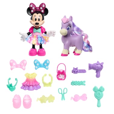 Just Play Disney Junior Minnie Mouse Groom &amp; Glam Pony Set, 21-Piece Doll and Accessories Set, Kids Toys for Ages 3 Up