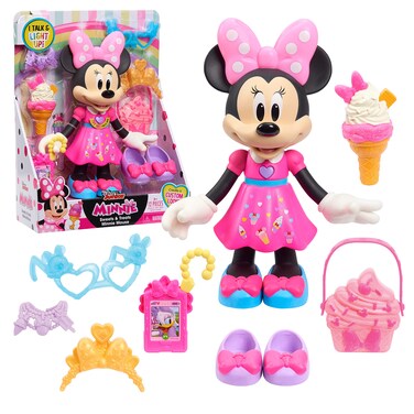 Disney Junior Sweets &amp; Treats Minnie Mouse, Interactive 10-Inch Doll with Lights, Sounds, and Accessories, Officially Licensed Kids Toys for Ages 3 Up, Amazon Exclusive
