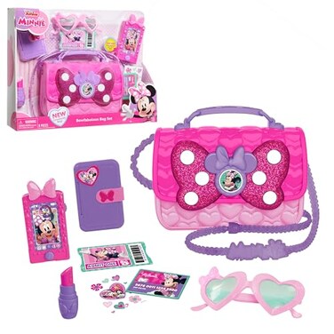 Disney Junior Minnie Mouse Bowfabulous Bag Set, 9-pieces, Dress Up and Pretend Play, Kids Toys for Ages 3 Up by Just Play