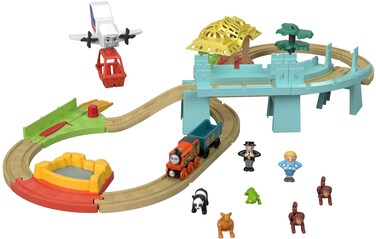 Thomas &amp; Friends Wood Big World Adventures Set with Train Engine, Figures, a Vehicle and Accessories