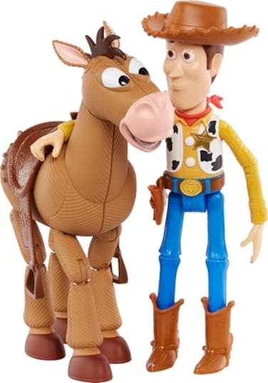 Mattel Disney Pixar Toy Story 4 Movie Set of 2 Action Figures, Collectible Pack Includes with Woody with Removable Hat &amp; Rideable Bullseye