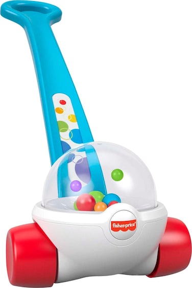 Fisher-Price Baby &amp; Toddler Toy Corn Popper Blue Push-Along with Ball-Popping Action for Infants Ages 1+ Years, 2-Piece Assembly