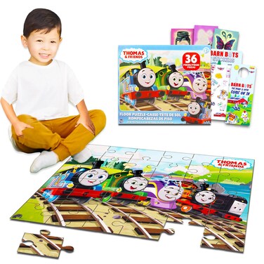 Thomas The Train Floor Puzzle for Kids, Toddlers - Bundle with 36 Pc Thomas and Friends Floor Puzzle, Stickers, Tattoos, More   Thomas The Train Toys for Boys