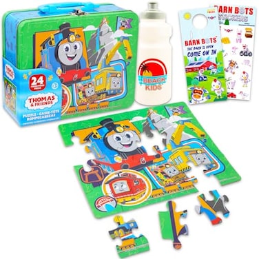 Thomas and Friends Tin Lunch Box Puzzle Bundle - Thomas the Train Lunchbox with Thomas and Friends Puzzle 24 Piece for Kids Plus Stickers, More   Thomas the Train School Supplies Set