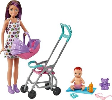 Barbie Skipper Babysitters Inc Playset with Doll, Stroller, Baby Doll &amp; 5 Accessories, Remove Stroller Seat for Carrier