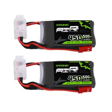 OVONIC 2S Lipo Battery 50C 450mAh 7.4V Lipo Battery with JST Connector for RC Airplane Helicopter Quadcopter FPV Racing Drone