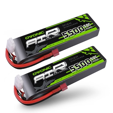 OVONIC 3s Lipo Battery 50C 5500mAh 11.1V Lipo Battery with Dean-Style T Connector for RC Airplane Quadcopter Helicopter FPV Drone(2 Packs)