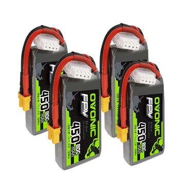 OVONIC 3S Lipo Battery 80C 450mAh 11.1V Lipo Battery with XT30 Connector for RC FPV Racing Drone Quadcopter(4 Packs)
