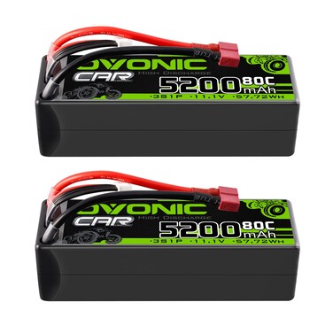 OVONIC Lipo Battery 11.1V 80C 5200mAh 3S Battery with Deans Plug Hardcase Battery for RC Car Boat Truck Helicopter Airplane Racing Models(2 Packs)