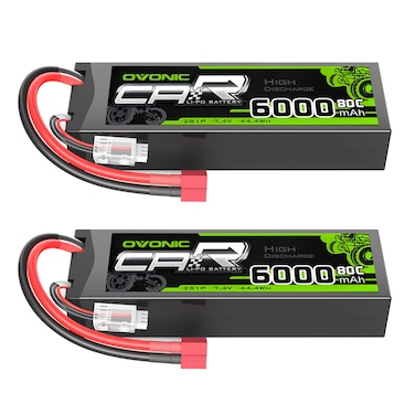 OVONIC 6000mAh 80C 2S 7.4V Lipo Battery Hardcase with Deans Connector for 1:8 Scale RC Car, RC Airplane, RC Helicopter, RC Boat (2 Pack)