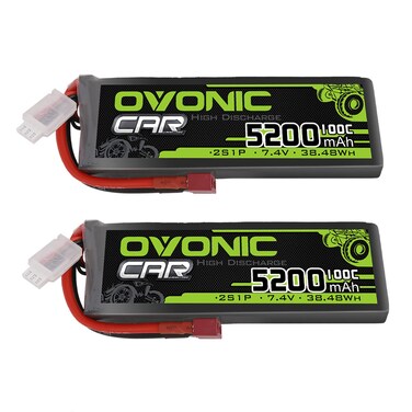 OVONIC Lipo Battery 2S Lipo Battery 7.4V 5200mAh 100C with Deans T Connector for RC Car Truck Vehicle Buggy Losi RC Model(2 Pack)