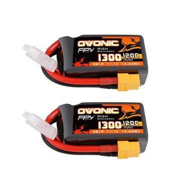 OVONIC Lipo Battery 11.1V 120C 1300mAh 3S RC Battery with XT60 Plug for FPV Racing Drone Quadcopter Helicopter Airplane RC Boat RC Car RC Models(2 Pack)
