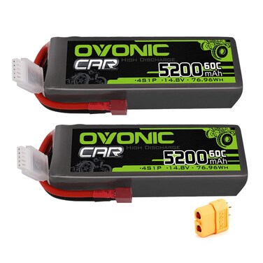 OVONIC 4S Lipo Battery 14.8V 60C 5200mAh RC Lipo with Deans T Connector for RC Buggy Truggy Crawler Monster Car Boat Truck 2 Pack