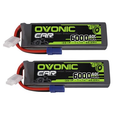 OVONIC 3S 6000mAh Lipo Battery 11.1V 60C Battery with EC5 Connector for Helicopter Airplane Quadcopter RC Airplane RC Car Truck Boat(2 Pack)