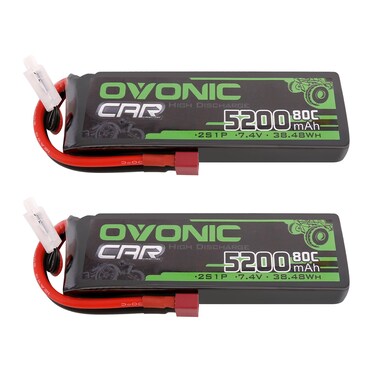 OVONIC 7.4V 2S Lipo Battery 5200mAh 80C Hard Case Battery Deans T Plug with Housing for 1/8 1/10 RC Vehicles Car Slash RC Buggy Truggy RC Airplane UAV Drone FPV(2 Pack)