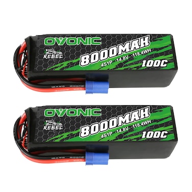 OVONIC 100C 4S 8000mAh 14.8V Lipo Battery with EC5 Connector for arrma 1/5 Scale RC Cars and Trucks Buggy Truggy 2pcs