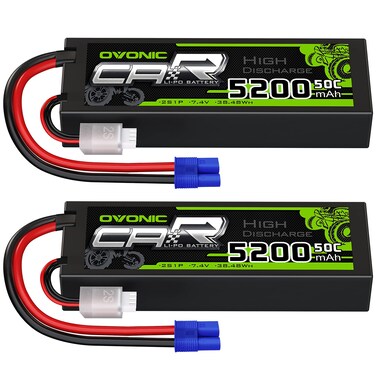 OVONIC Lipo Battery 5200mAh 50C 7.4V 2S RC Battery with EC3 Connector for RC Plane DJI Quadcopter RC Airplane RC Helicopter RC Car Truck Boat 2pcs