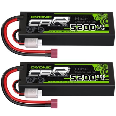 OVONIC 2s Lipo Battery 5200mAh 7.4V Lipo Battery with Deans Connector for Car Truck Boat Vehicles (2 Packs)