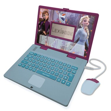 Lexibook Disney Frozen 2 - Educational and Bilingual Laptop Spanish/English - Girls Toy with 124 Activities to Learn, Play Games and Music with Elsa &amp; Anna - Blue/Purple, JC598FZi2