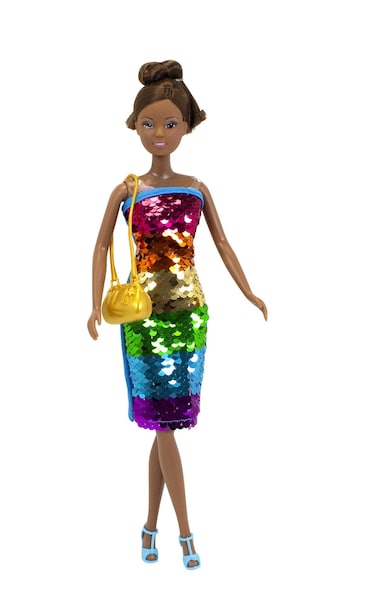 Simba 105733448ETS Steffi Love Rainbow Dress Deluxe Steffi in Sequin Dress with Rainbow Pattern and Swap Function Including Accessories, 29 cm, from 3 Years