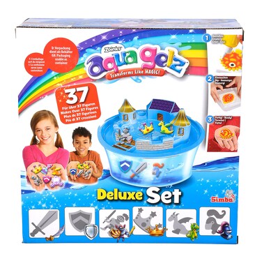 Simba 106322497, Aqua Gelz Deluxe Knight's Castle Craft Set, Creative, 8 Bottles of Colour Gel, 6 Shapes, 5 x Water Additives, Bowl with Castle Attachment, Stickers, from 8 Years