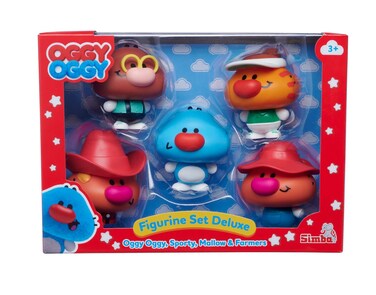 Simba OggyOggy 109356134 Deluxe Figure Set with Oggy, Sporty, Mallow and Two Farmers, 7 cm Toy Figures, Children's Series, Baby Cat, Kittens, from 3 Years