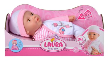 Simba My Love Baby Talk 105140020 Soft Body Doll with Sleeping Eyes in Cute Romper, Makes 24 Baby Sounds, 30 cm, Baby Doll from 2 Years