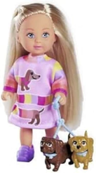 Simba 105733688 Evi Love Dogs, Doll with Two Cute Dachshunds on a Leash, 12 cm Toy Doll, from 3 Years