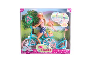 Simba 105733709 Steffi Love Bike Trailer, Toy Doll on Her Bike with Trailer for Baby, Dog and Helmets, from 3 Years, One Size