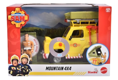 Simba 109252653 Fireman Off-Road Vehicle, Roof Tent for Folding, Sam Figure, Light, Winch, Accessories, 16 cm, from 3 Years
