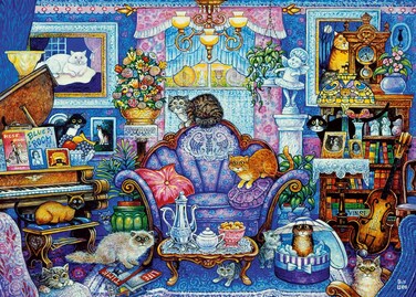 Wonder Forge Cats in The Blue Room 1000 Piece Jigsaw Puzzle for Adults   Unique, Perfectly-Fitting Pieces   Fun, Vibrant Imagery   Amazon Exclusive