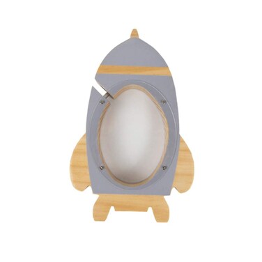 Exceart Wooden Piggy Bank Rocket Shaped Transparent Money Coins Storage Box Change Pot Desktop Ornament for Kids Gift Room Decor (Grey)