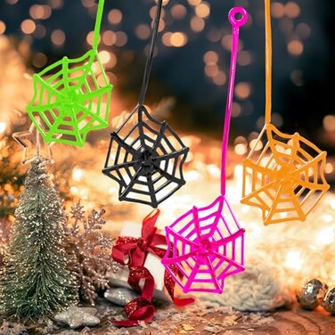 24Pcs Sticky Spider Web Party Favors Pack, 7.5 inches in Total Length, Halloween Party Favors, Gifts For Birthday, Goodie Bag Classroom Prizes, 4 colors