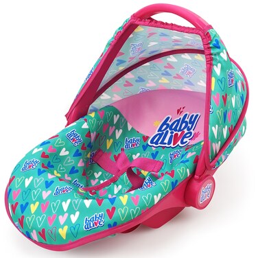 Baby Alive: Deluxe Doll Car Seat - Green, Pink, Hearts - Accessory for Dolls Up to 18", Portable, Transform to Lounge Seat, Canopy, Kids Toy Ages 3+