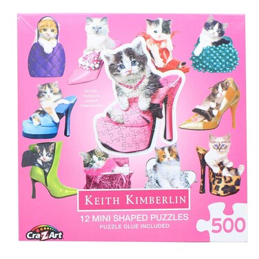 CRA-Z-ART Pretty Kitties   12 Mini Shaped Jigsaw Puzzles   500 Color Coded Pieces