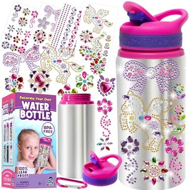 PURPLE LADYBUG Decorate Your Own Water Bottle Kits for Girls - 5 6 7 8 Year Old Girl Gifts, Girl Birthday Easter Gifts for Kids, Arts and Crafts for Kids Ages 6-8 Girls Water Bottles for School Girls