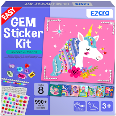 EZCRA Easy Arts and Crafts for Kids - Fun Gem Sticker Kit - 8 Unicorn Princess Themes, 990+ Stickers - Gem Art for Kids - Diamond Art Kits for Kids - Toys for Boys and Girls Age 3,4,5,6,7,8