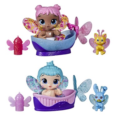 Baby Alive Glo Pixies Minis 2-Pack, Bubble Sunny and Aqua Flutter, 3.75-Inch Glow-in-The-Dark Pixie Doll Toy, Kids 3 and Up, 2 Surprise Friends