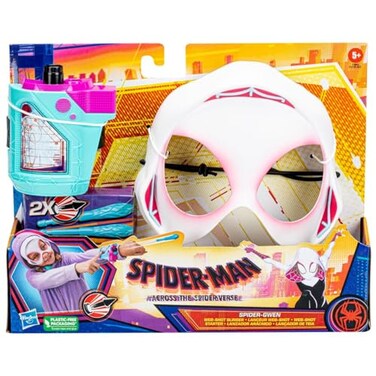 Marvel Spider-Man: Across The Spider-Verse Spider-Gwen Web-Shot Slinger Mask and Blaster Set, Spider-Man Web Shooter Toy, Super Hero Toys for 5 Year Old Girls and Boys and Up