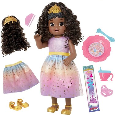 Baby Alive Princess Ellie Grows Up! Doll, 18-Inch Growing Talking Baby Doll Toy for Kids Ages 3 and Up, Black Hair