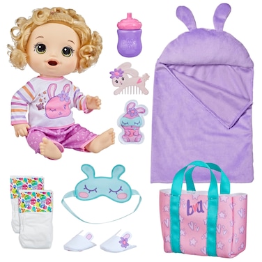 Baby Alive Bunny Sleepover Baby Doll, Bedtime-Themed 12-Inch Dolls, Sleeping Bag &amp; Bunny-Themed Doll Accessories, Toys for 3 Year Old Girls and Boys and Up, Blonde Hair (Amazon Exclusive)