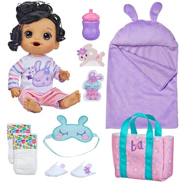 Baby Alive Bunny Sleepover Baby Doll, Bedtime-Themed 12-Inch Dolls, Sleeping Bag &amp; Bunny-Themed Doll Accessories, Toys for 3 Year Old Girls and Boys and Up, Brown Hair (Amazon Exclusive)